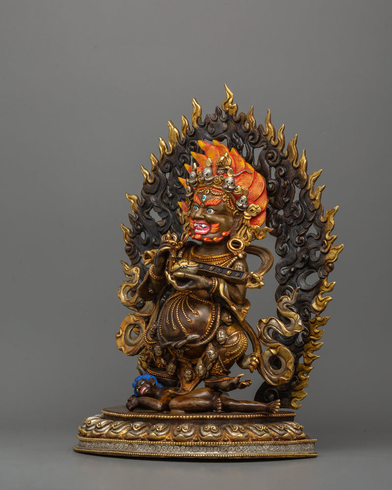 Shakya Mahakala Tibetan Buddhism Statue | 24K Gold Gilded Himalayan Protector Deity