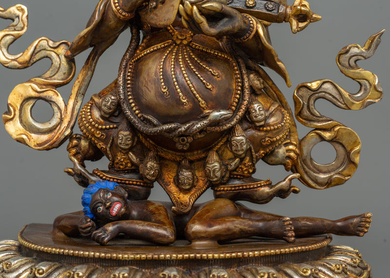 Shakya Mahakala Tibetan Buddhism Statue | 24K Gold Gilded Himalayan Protector Deity