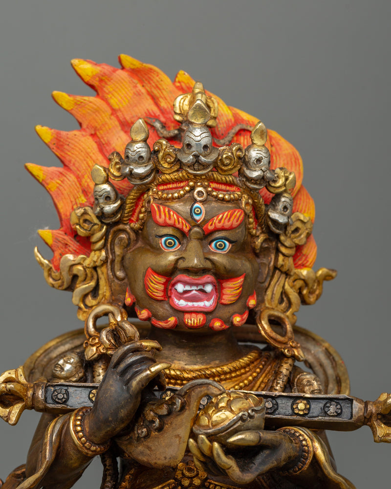 Shakya Mahakala Tibetan Buddhism Statue | 24K Gold Gilded Himalayan Protector Deity