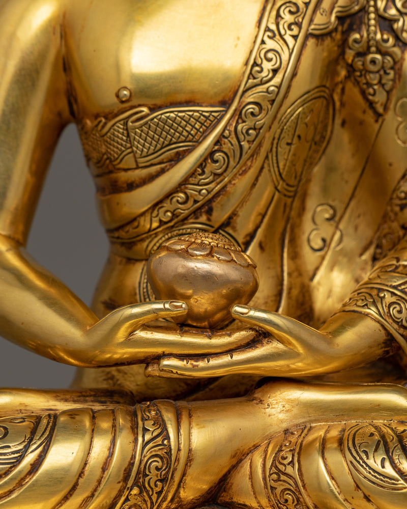 Pure Land Buddha Amitabha Figurine | Handmade 24K Gold Gilded Statue