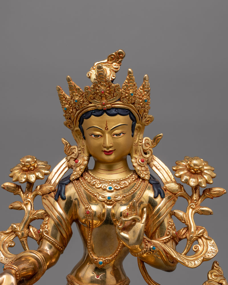 Vajrayana Green Tara Statue | Himalayan Buddhist Goddess of Compassion