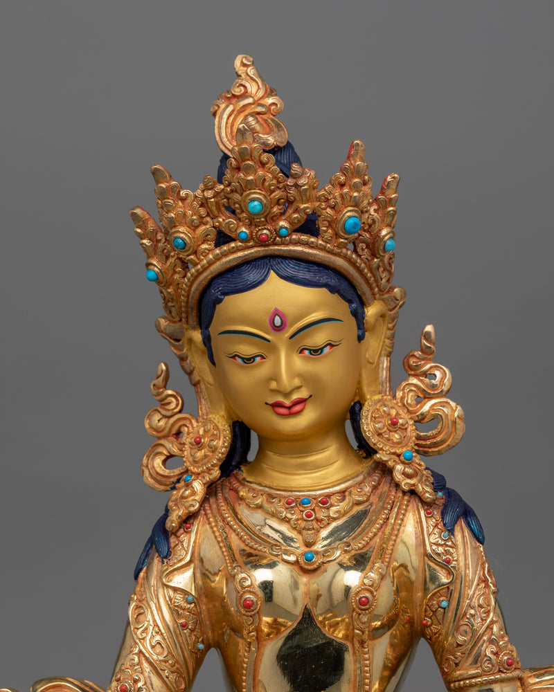 24K Gold Gilded Statue of Ksitigarbha Holding Chintamani | Traditional Copper Artwork