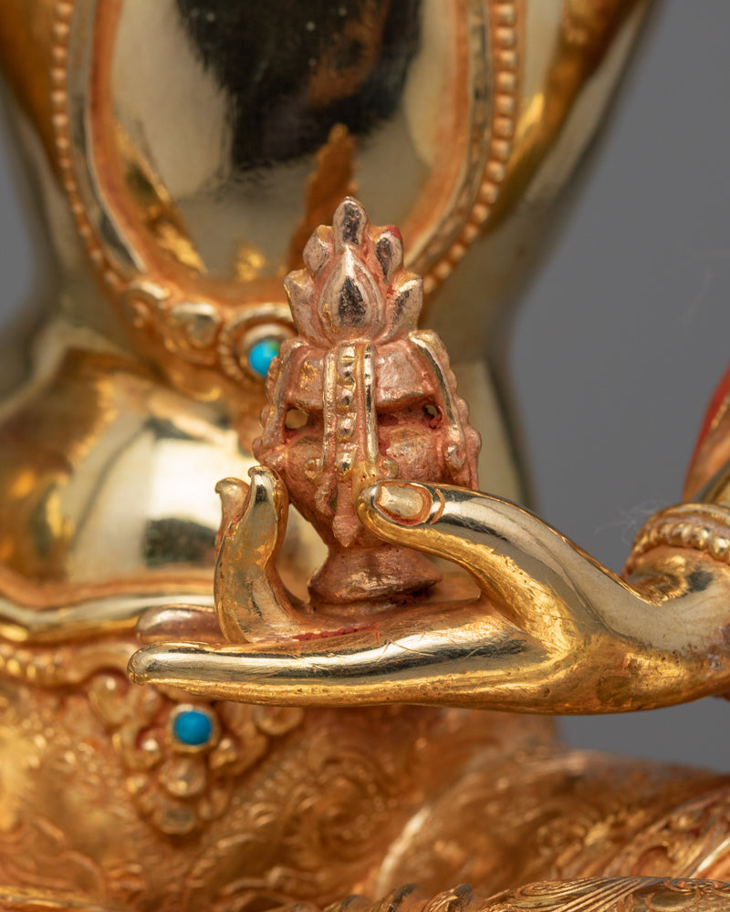 24K Gold Gilded Statue of Ksitigarbha Holding Chintamani | Traditional Copper Artwork