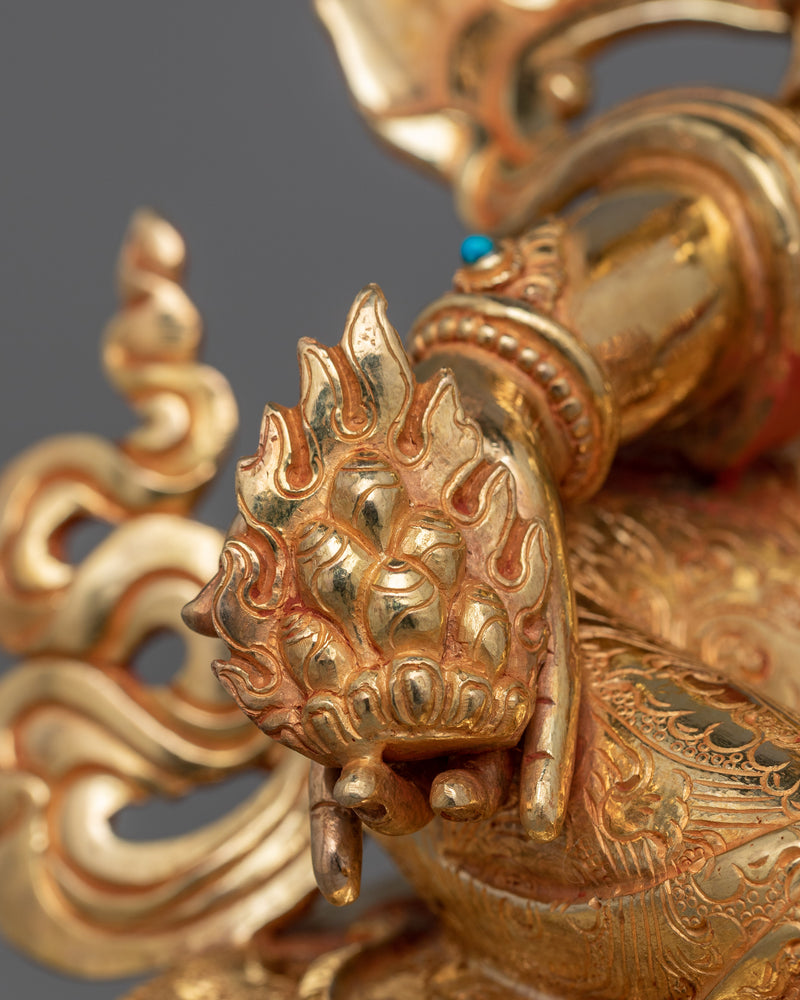 24K Gold Gilded Statue of Ksitigarbha Holding Chintamani | Traditional Copper Artwork