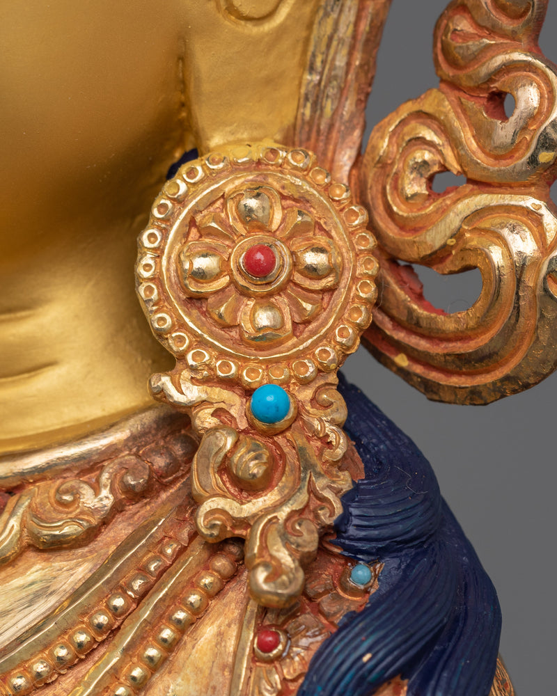 24K Gold Gilded Statue of Ksitigarbha Holding Chintamani | Traditional Copper Artwork