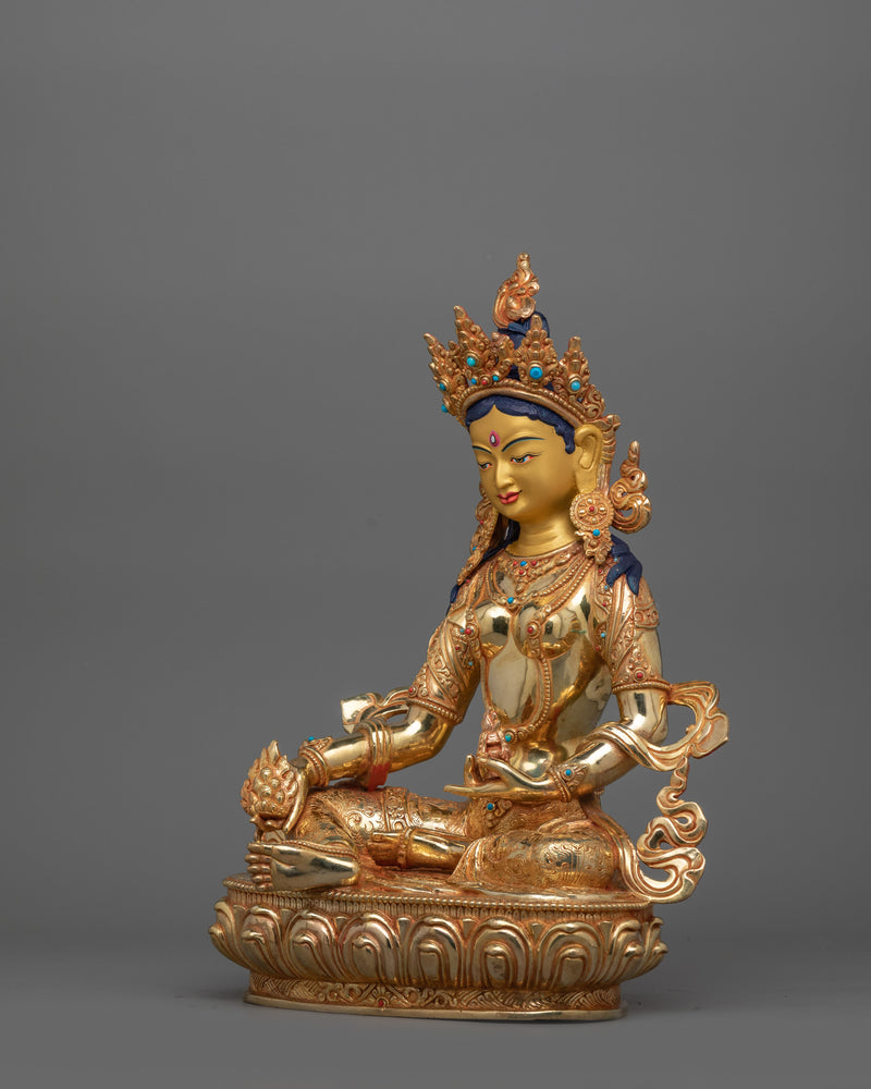 24K Gold Gilded Statue of Ksitigarbha Holding Chintamani | Traditional Copper Artwork