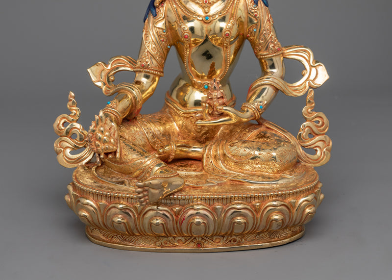 24K Gold Gilded Statue of Ksitigarbha Holding Chintamani | Traditional Copper Artwork