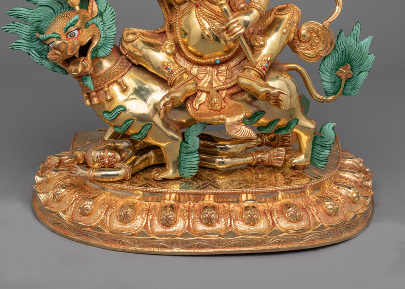 Tibetan Protector Deity Pehar Gyalpo Statue | 24K Gold Gilded Figurine