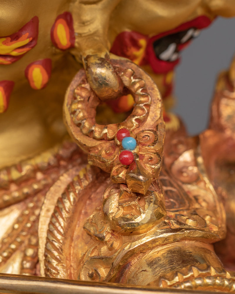 Tibetan Protector Deity Pehar Gyalpo Statue | 24K Gold Gilded Figurine