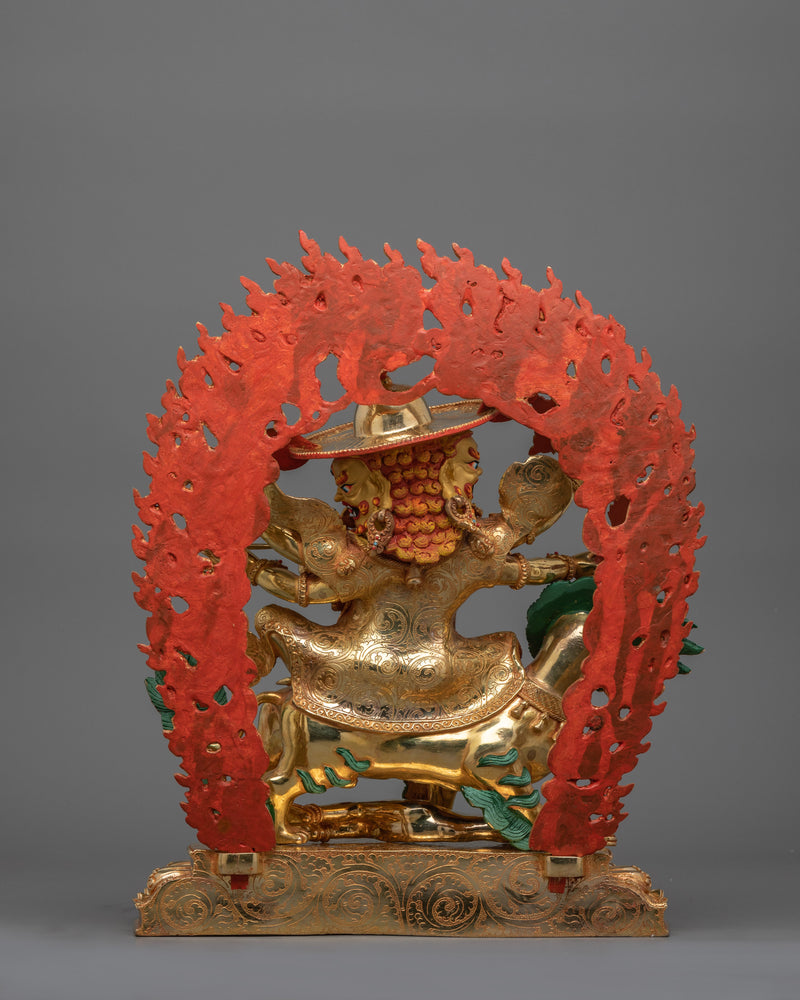 Tibetan Protector Deity Pehar Gyalpo Statue | 24K Gold Gilded Figurine