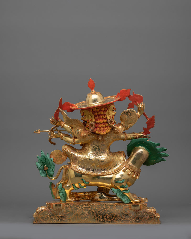 Tibetan Protector Deity Pehar Gyalpo Statue | 24K Gold Gilded Figurine