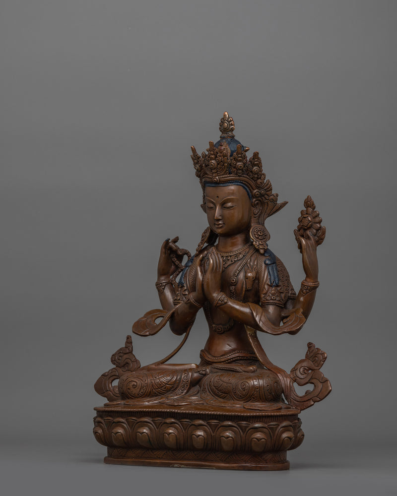 Handmade Oxidized Body Chenrezig Statue | Avalokitesvara Sacred Altar Decor