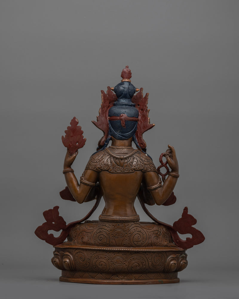 Handmade Oxidized Body Chenrezig Statue | Avalokitesvara Sacred Altar Decor