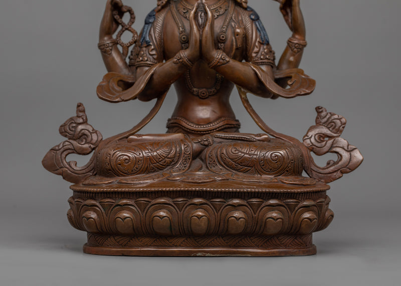 Handmade Oxidized Body Chenrezig Statue | Avalokitesvara Sacred Altar Decor