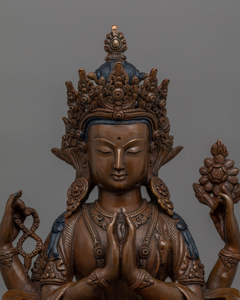 Handmade Oxidized Body Chenrezig Statue | Avalokitesvara Sacred Altar Decor