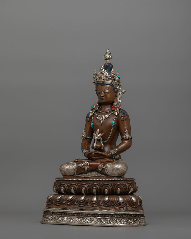 Silver Plated Amitayus Statue | Buddha of Infinite Life