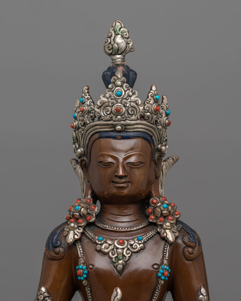 Silver Plated Amitayus Statue | Buddha of Infinite Life