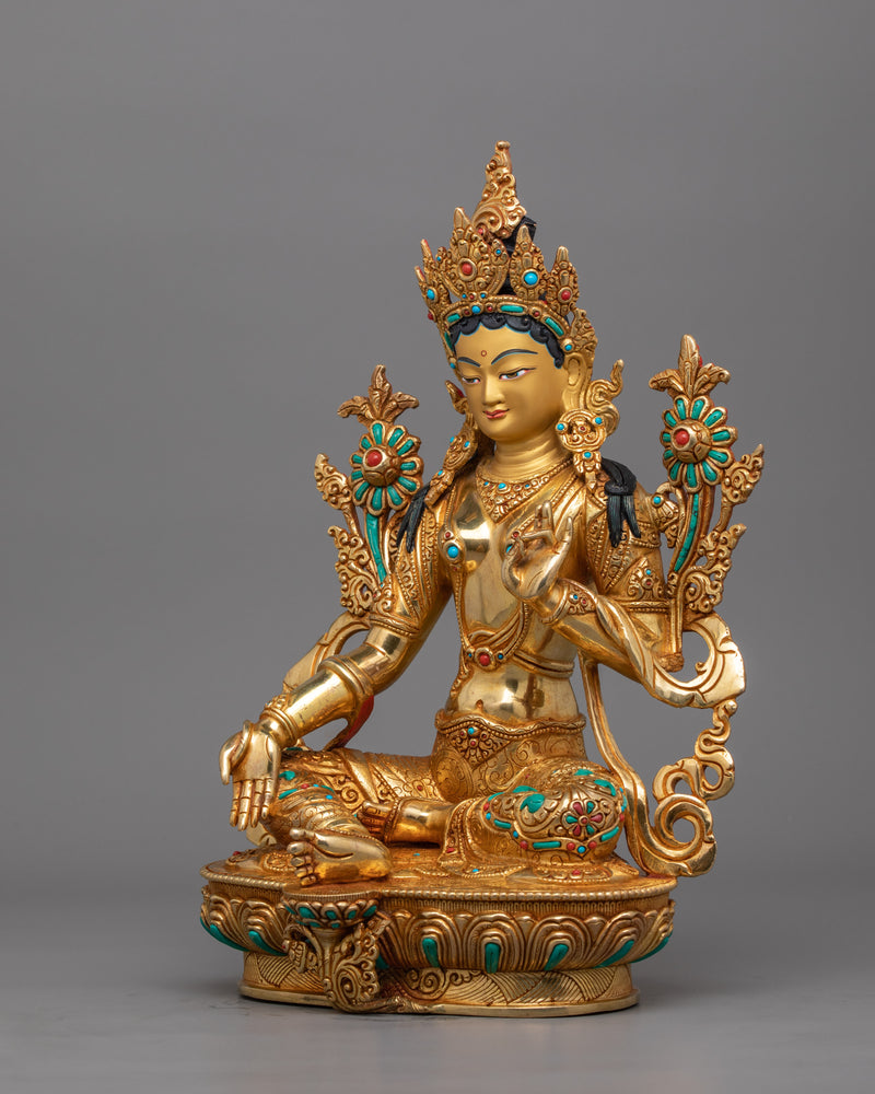 Green Tara Protector Deity Statue in Buddhism | Divine Feminine Artwork