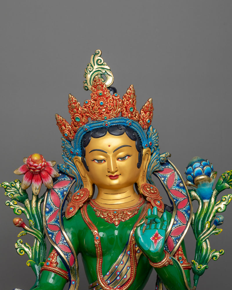 Tibetan Green Tara Goddess Statue | Divine Feminine Artwork