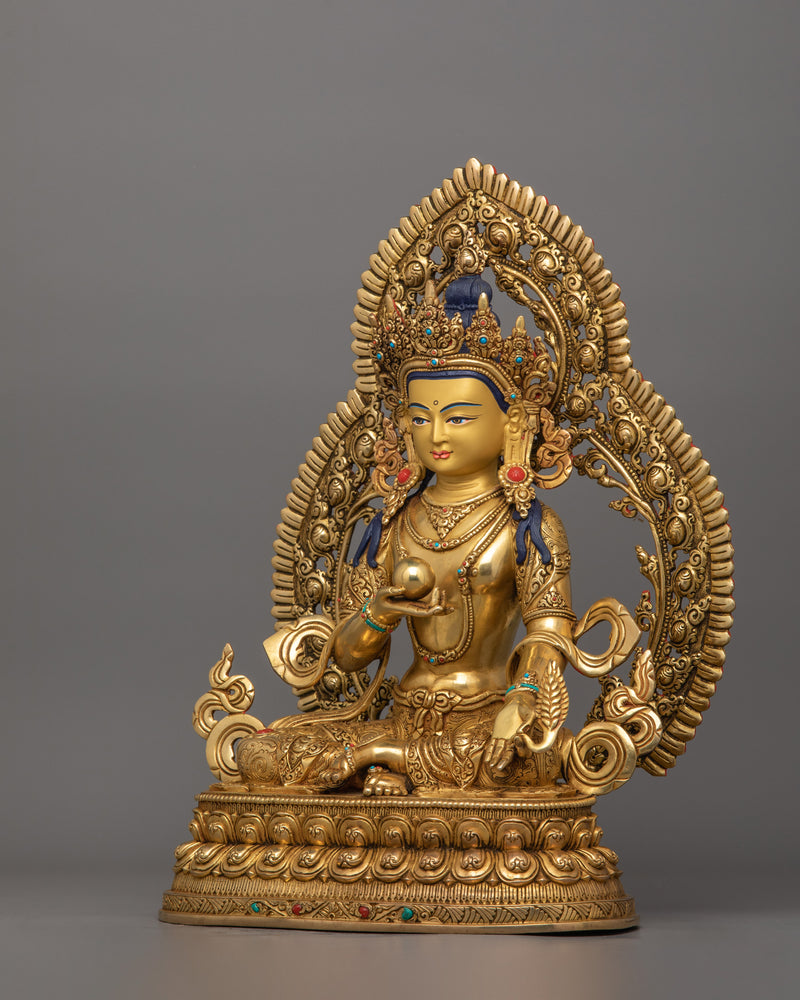 Traditional Bodhisattva Ksitigarbha Figurine | 24K Gold Gilded Copper Artwork