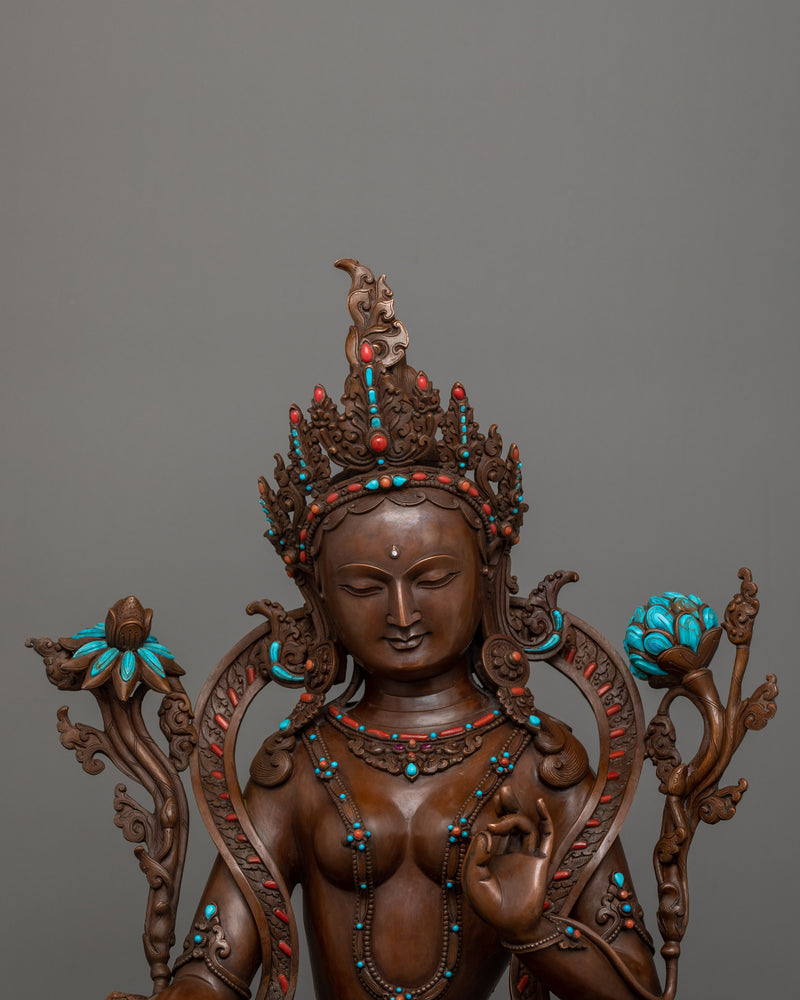 Buddhist Compassionate Goddess Green Tara Statue | Divine Feminine Artwork