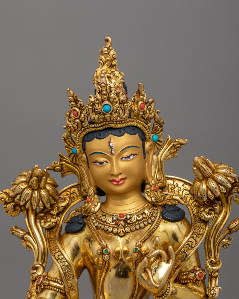 Tibetan Figurine of White Tara – Handcrafted Buddhist Sculpture for Healing and Longevity