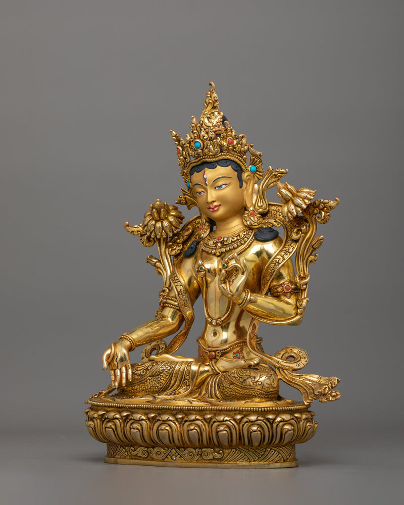 Tibetan Figurine of White Tara – Handcrafted Buddhist Sculpture for Healing and Longevity