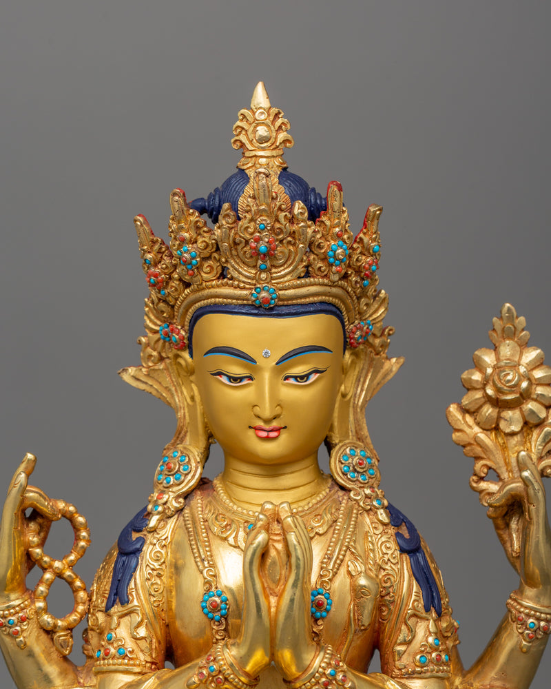 Bodhisattva Chenrezig Four Armed Compassion Deity | Traditional Himalayan Artwork