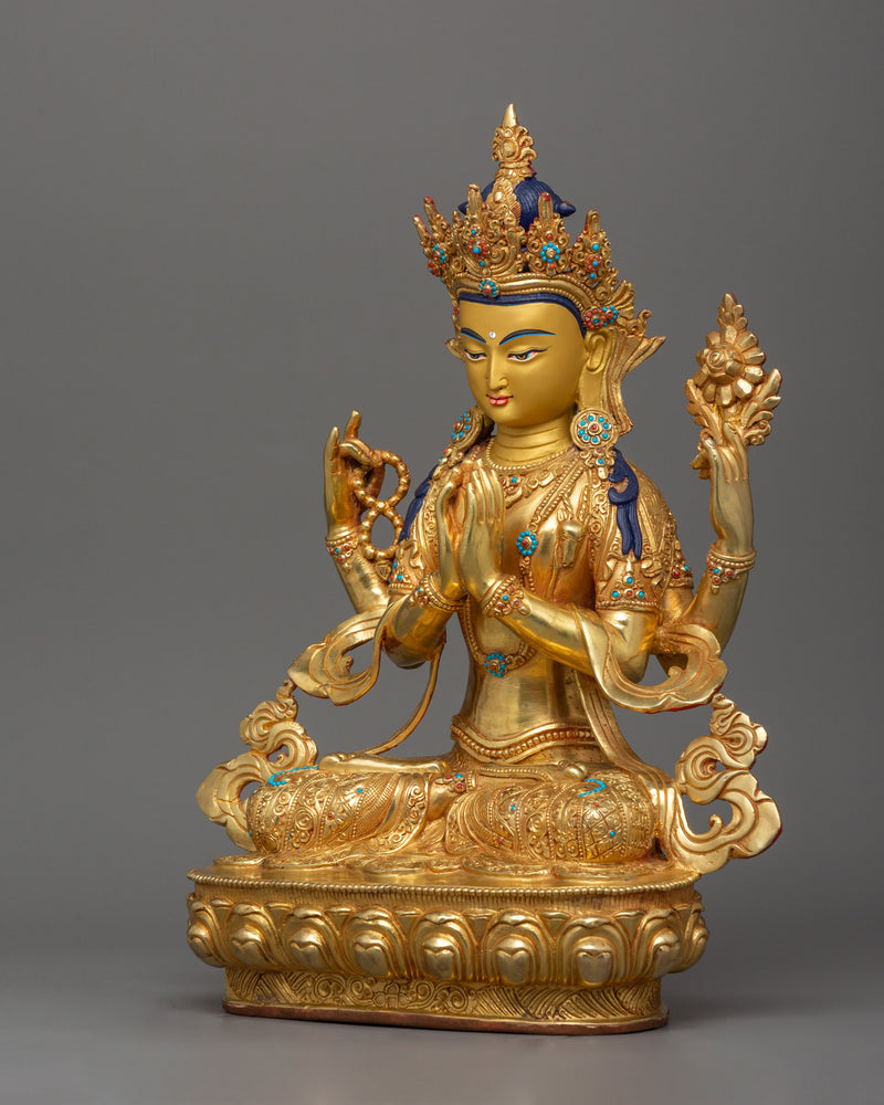 Bodhisattva Chenrezig Four Armed Compassion Deity | Traditional Himalayan Artwork