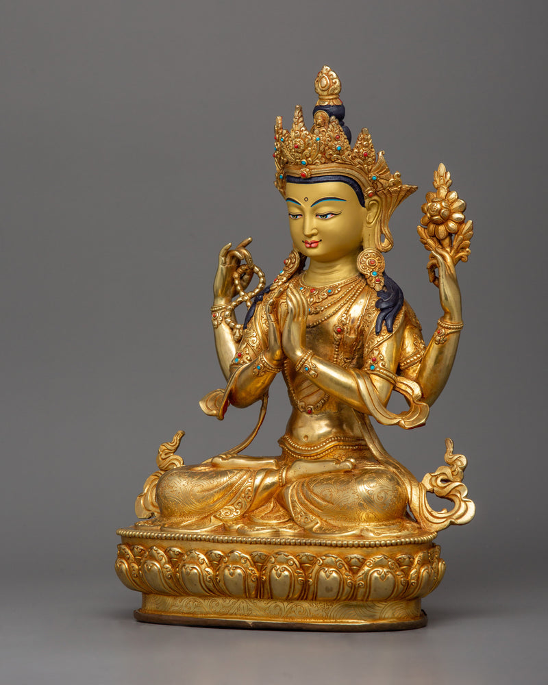 Bodhisattva Avalokiteshvara "Chenresig" Figurine | Four Armed Sculpture