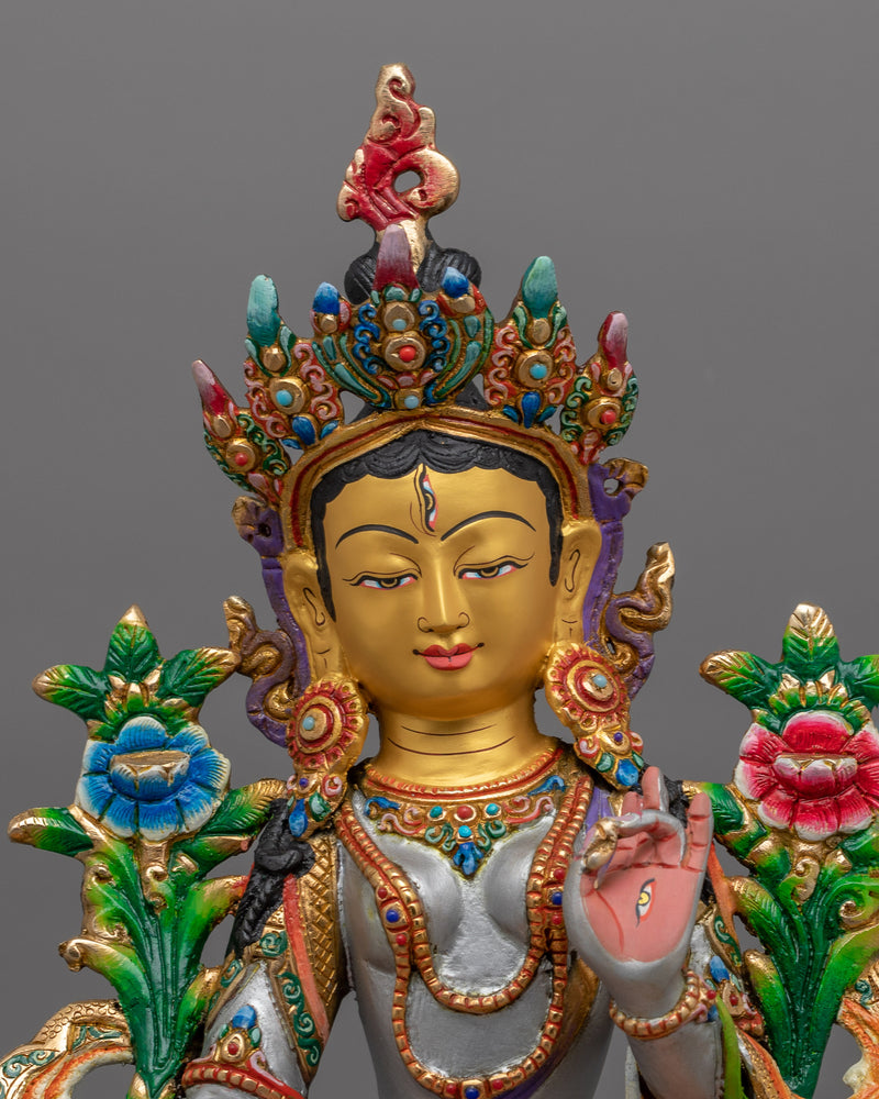 Tebitan Seven-Eyes Deity White Tara Figurine | Female Bodhisattvas in Tibetan Buddhism