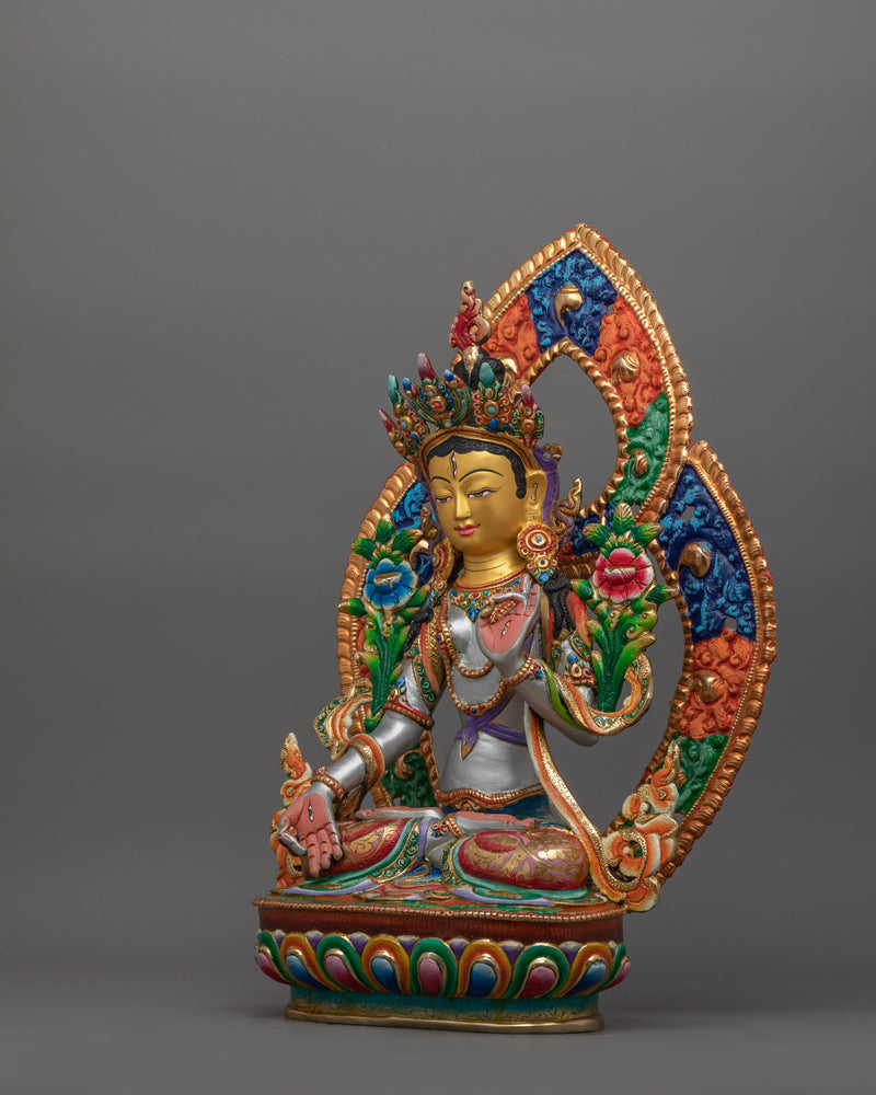 Tebitan Seven-Eyes Deity White Tara Figurine | Female Bodhisattvas in Tibetan Buddhism