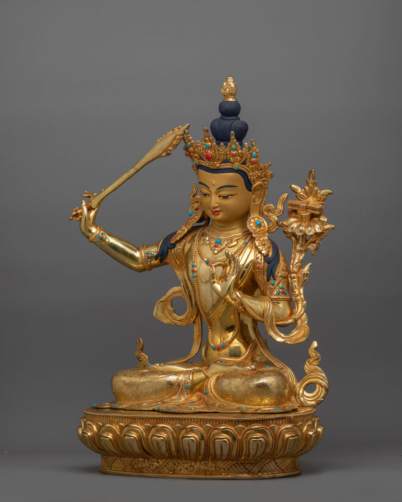 Sacred Bodhisattva of Wisdom Manjughosa Statue | Embodiment of Knowledge