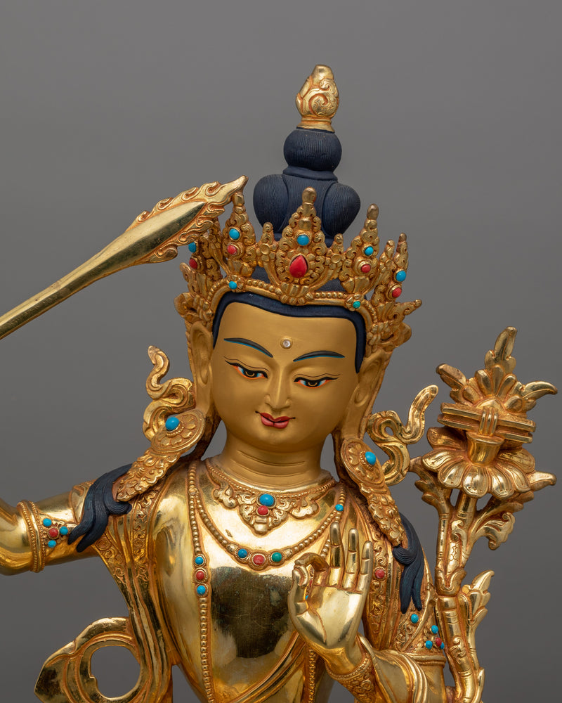 Sacred Bodhisattva of Wisdom Manjughosa Statue | Embodiment of Knowledge