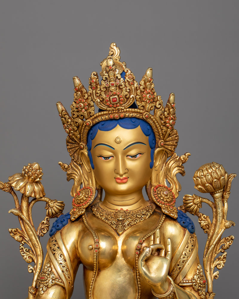 Handmade Green Tara The Female Bodhisattva Statue | Goddess of Compassion, Protection