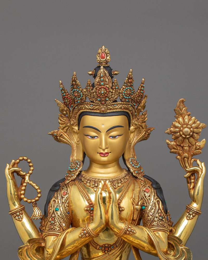 Bodhisattva Avalokiteshvara "Chenresig" Sculpture | Four Armed Figurine