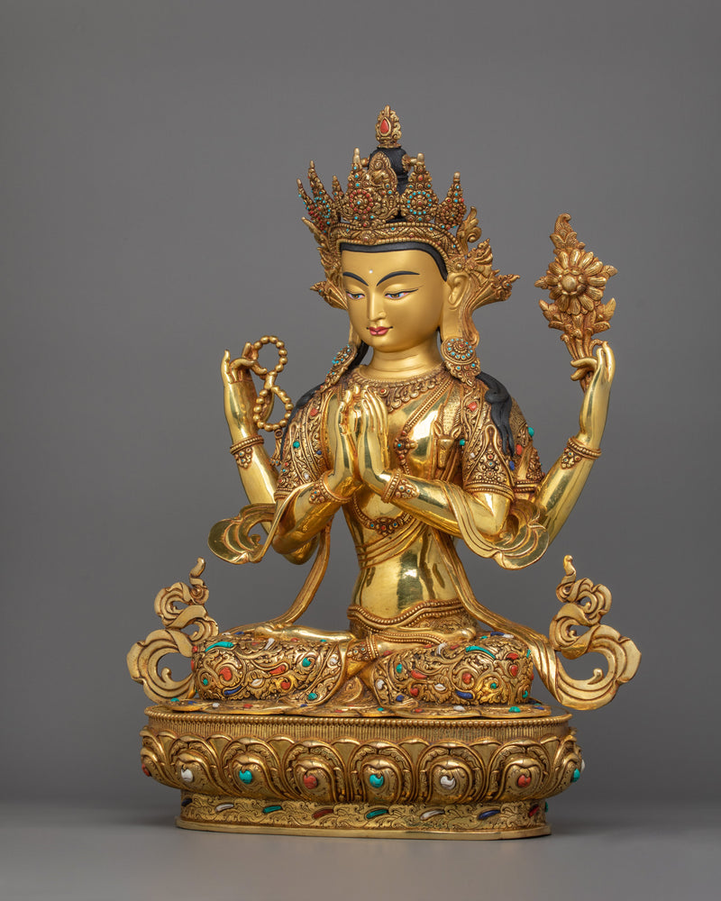 Bodhisattva Avalokiteshvara "Chenresig" Sculpture | Four Armed Figurine