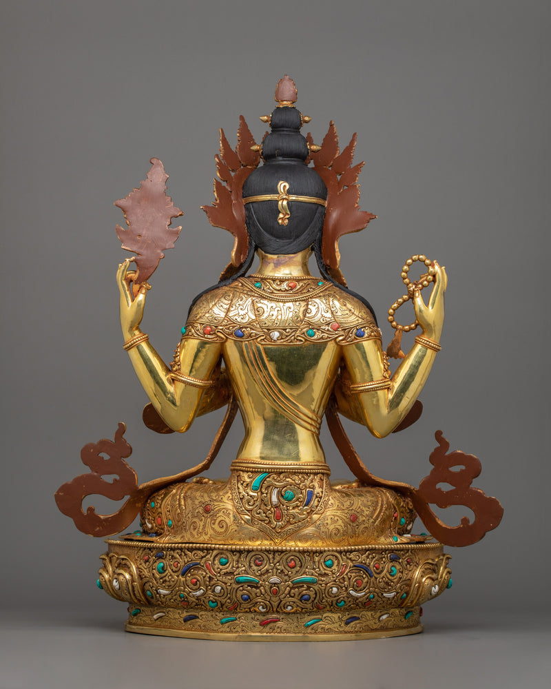 Bodhisattva Avalokiteshvara "Chenresig" Sculpture | Four Armed Figurine