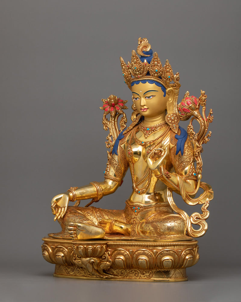 Tibetan Statue of Syamatara Goddess Figurine | Green Tara Sculpture