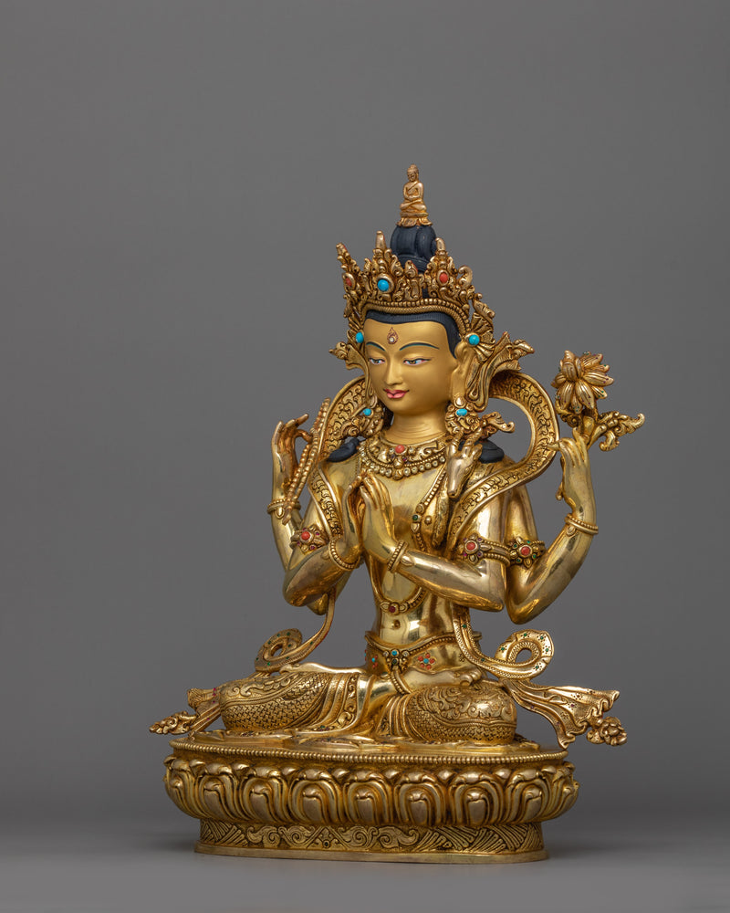 Bodhisattva Chenrezig 14.8 Inches Statue | Four Armed Avalokiteshvara Sculpture