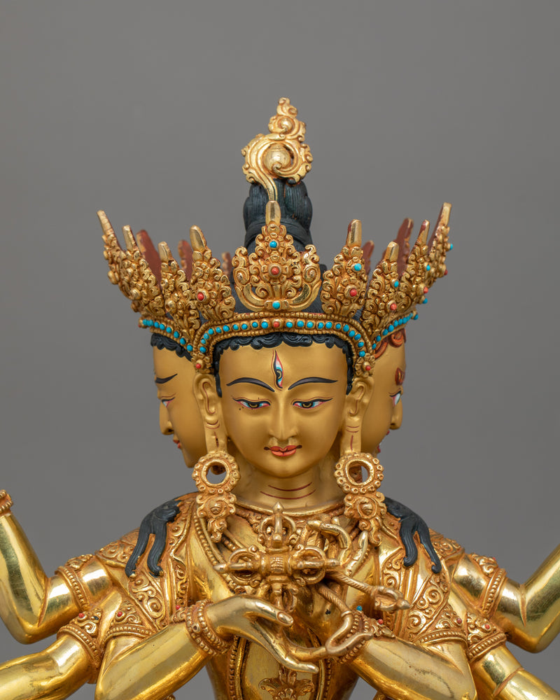 Eight Arm Namgyalma Statue | The Three Face Deity of Longevity