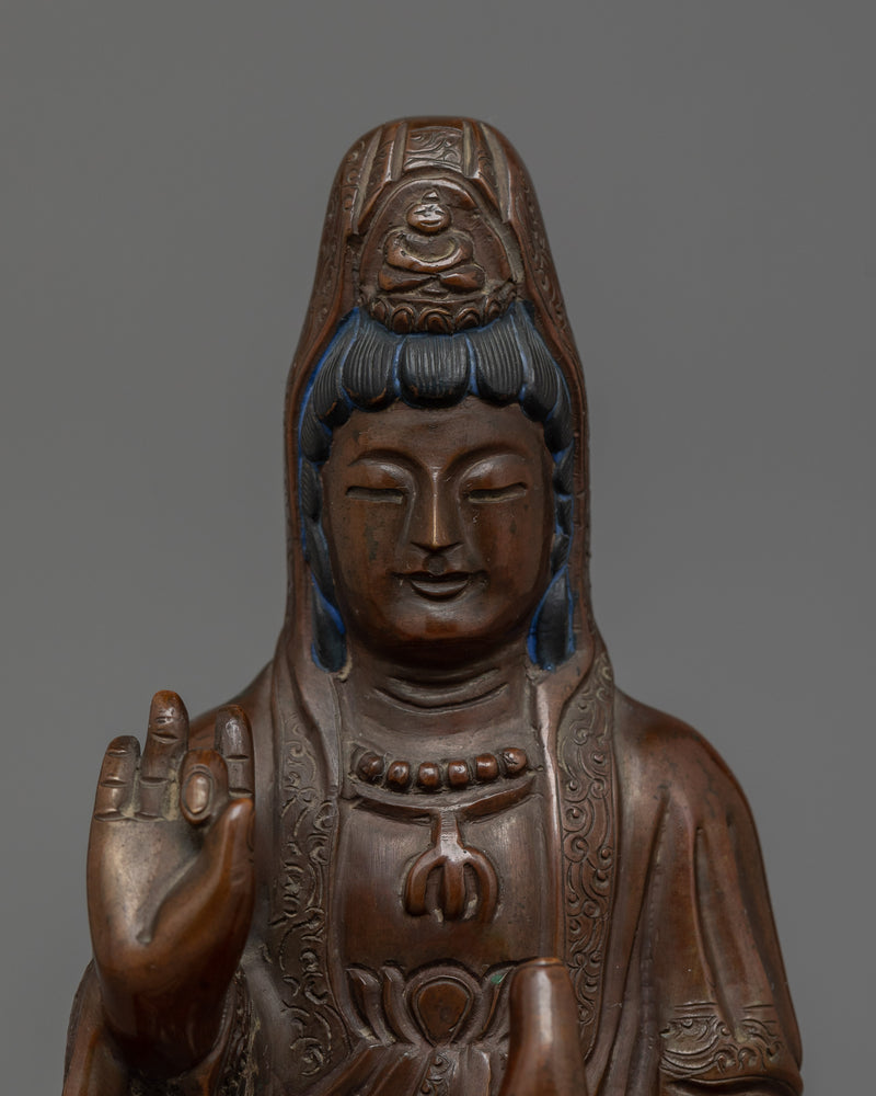 Buddhist Statue of Guanyin | Oxidized Copper Statue For Meditation