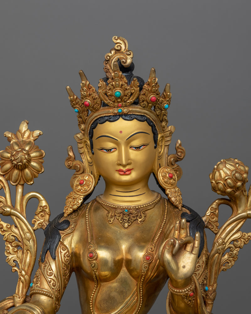 Green Tara Compassionate Buddhist Deity Statue | Buddhist Art for Spiritual Growth