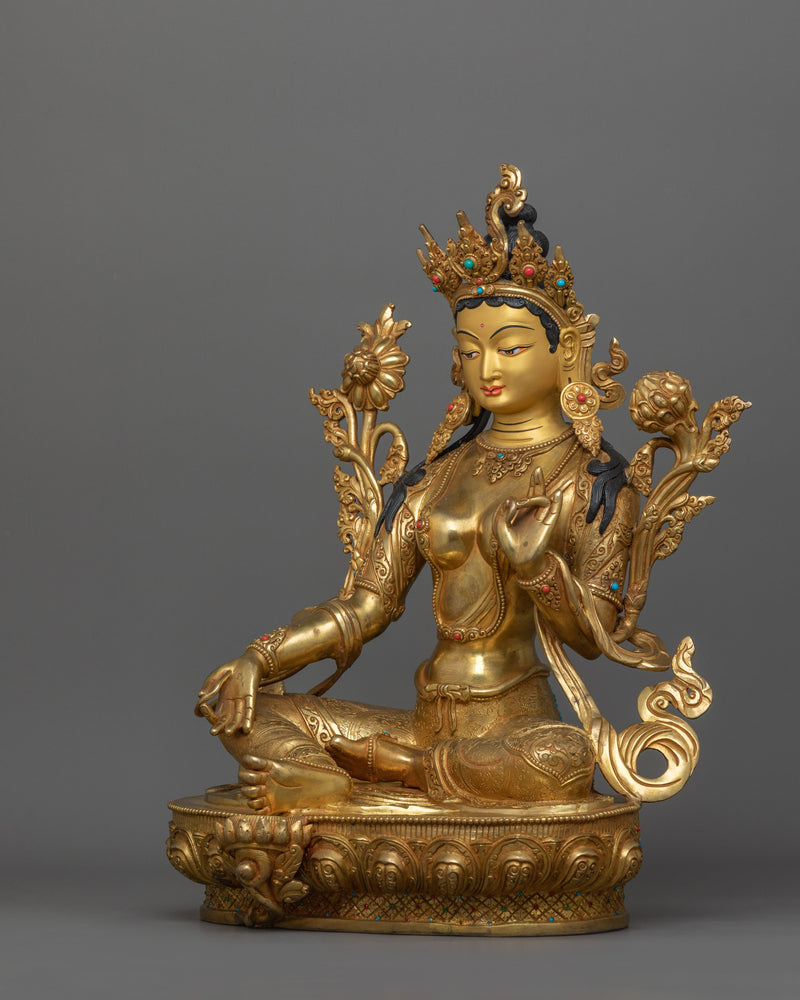 Green Tara Compassionate Buddhist Deity Statue | Buddhist Art for Spiritual Growth