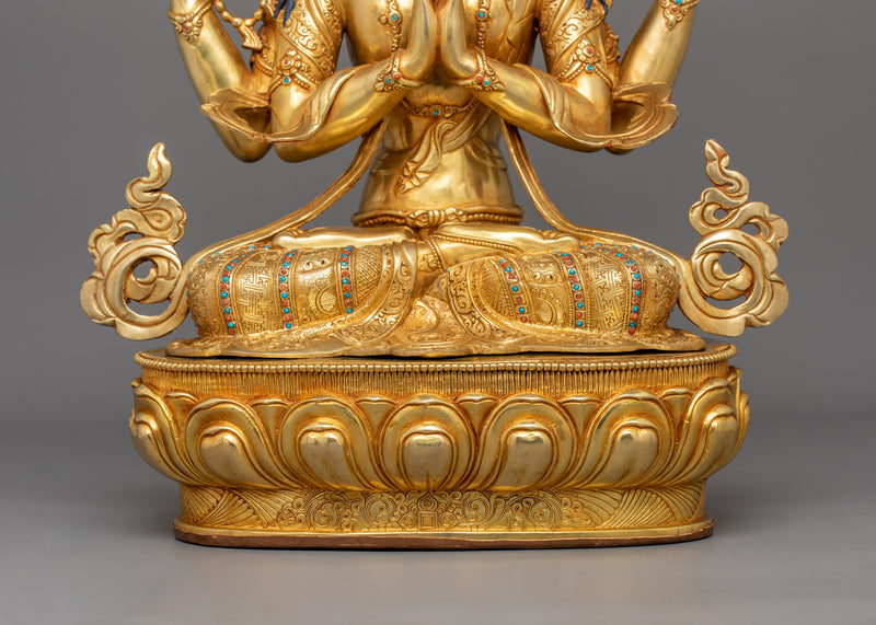 Four Armed Handcrafted Chenrezig Statue | Bodhisattva Deity of Compassion