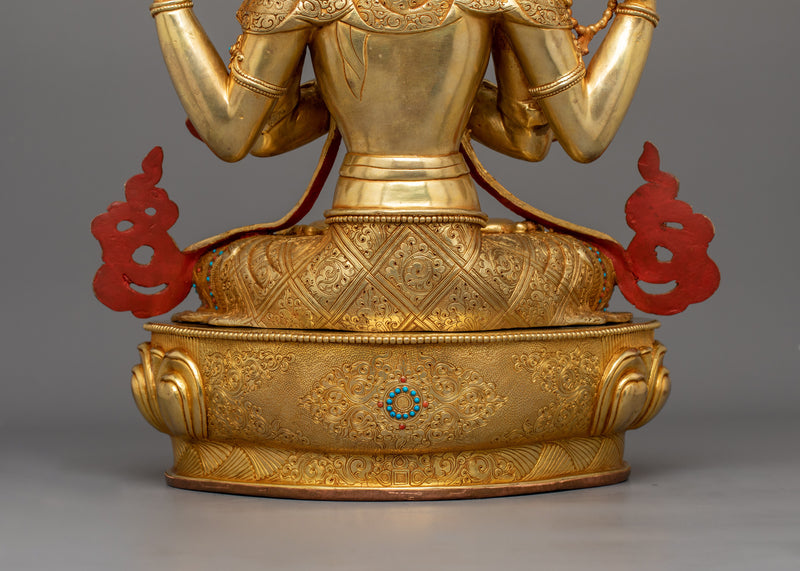 Four Armed Handcrafted Chenrezig Statue | Bodhisattva Deity of Compassion