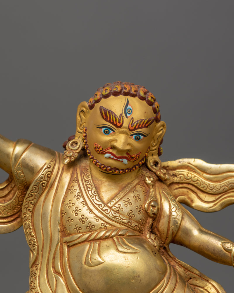 Guru Dorje Drollo Sculpture |  24K Gold Gilded Tibetan Protector