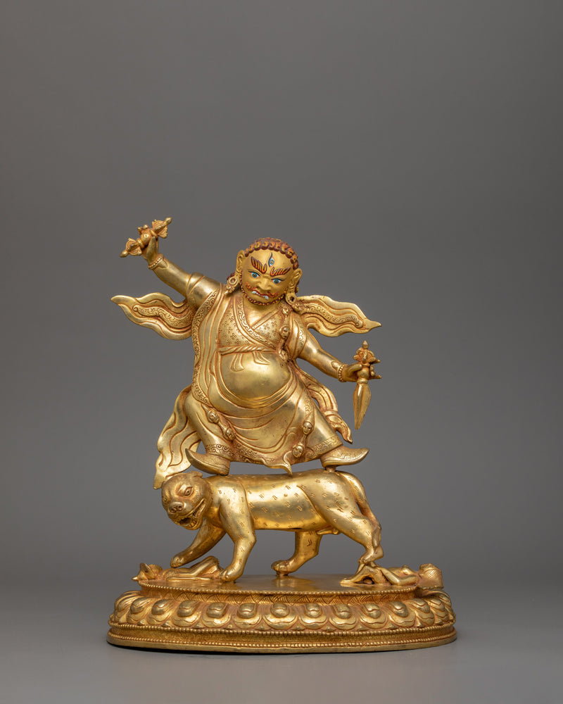 Guru Dorje Drollo Sculpture |  24K Gold Gilded Tibetan Protector