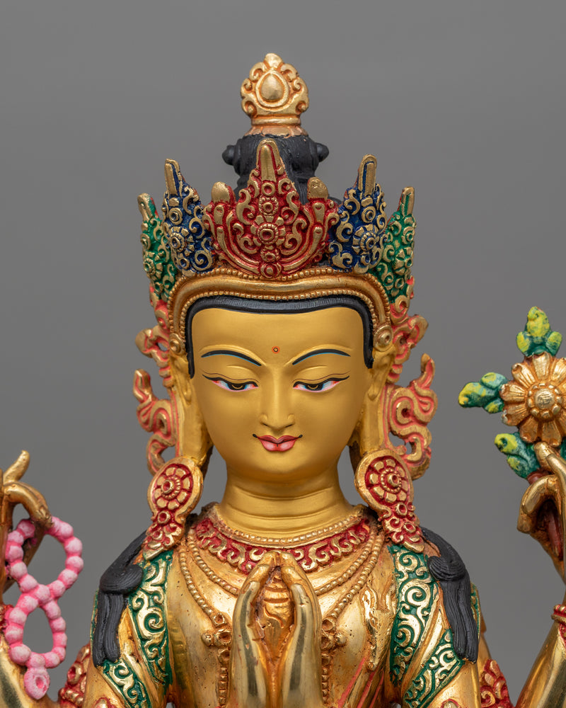 Tibetan Statue of Bodhisattva Deity Chenrezig | The Bodhisattva of Compassion