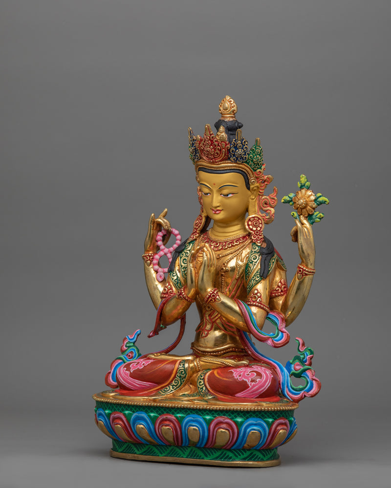 Tibetan Statue of Bodhisattva Deity Chenrezig | The Bodhisattva of Compassion